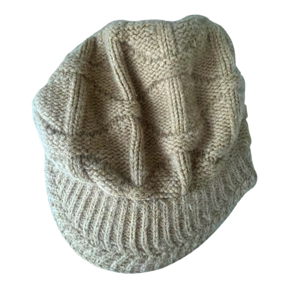 Vintage ADORA Women’s Tan Knit Angora Blend Beret Slouch Winter Newsboy Hat O/S